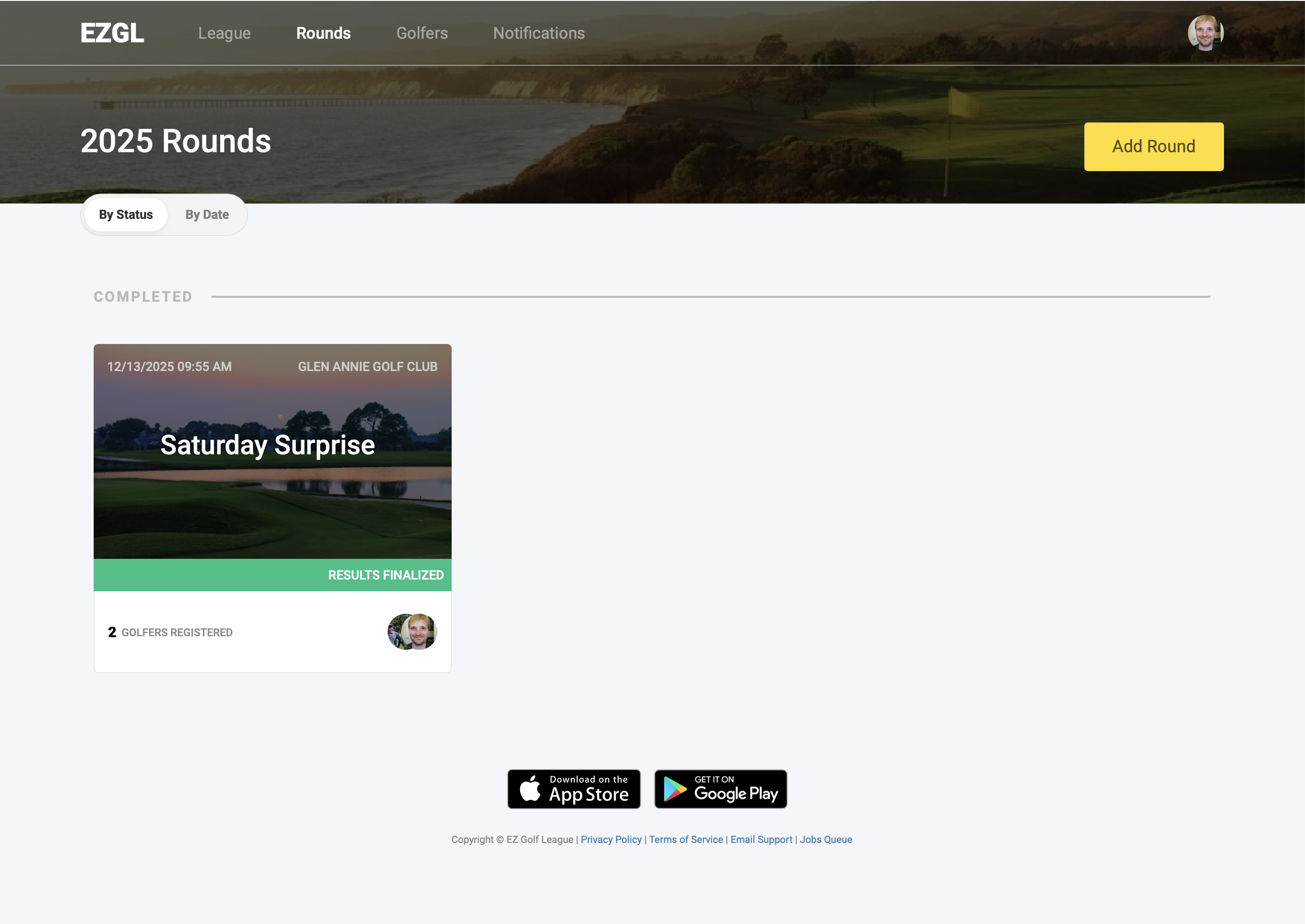 EZ Golf League desktop round list view